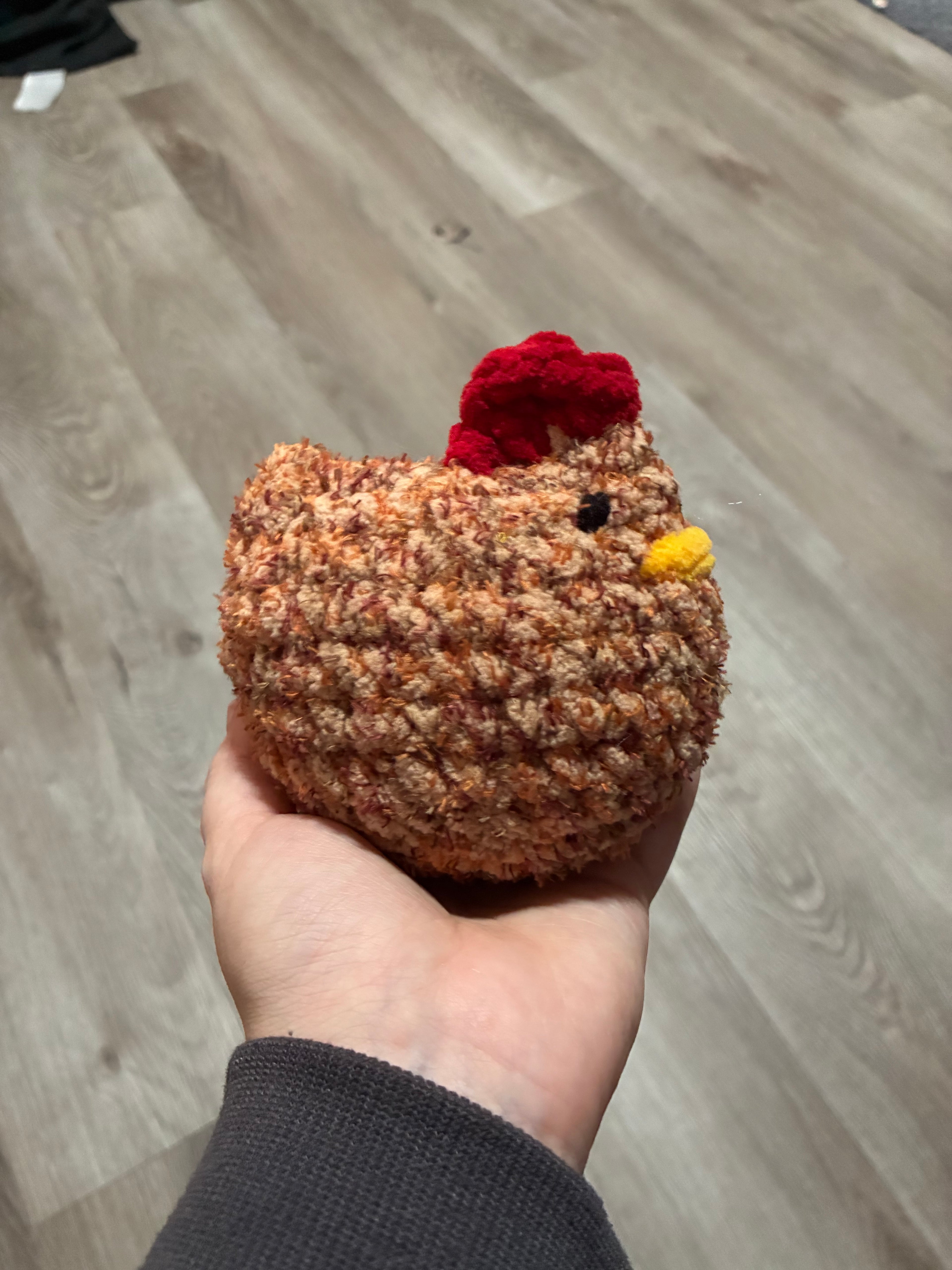 Dark Orange Tweed Chicken With Embroidered Eyes