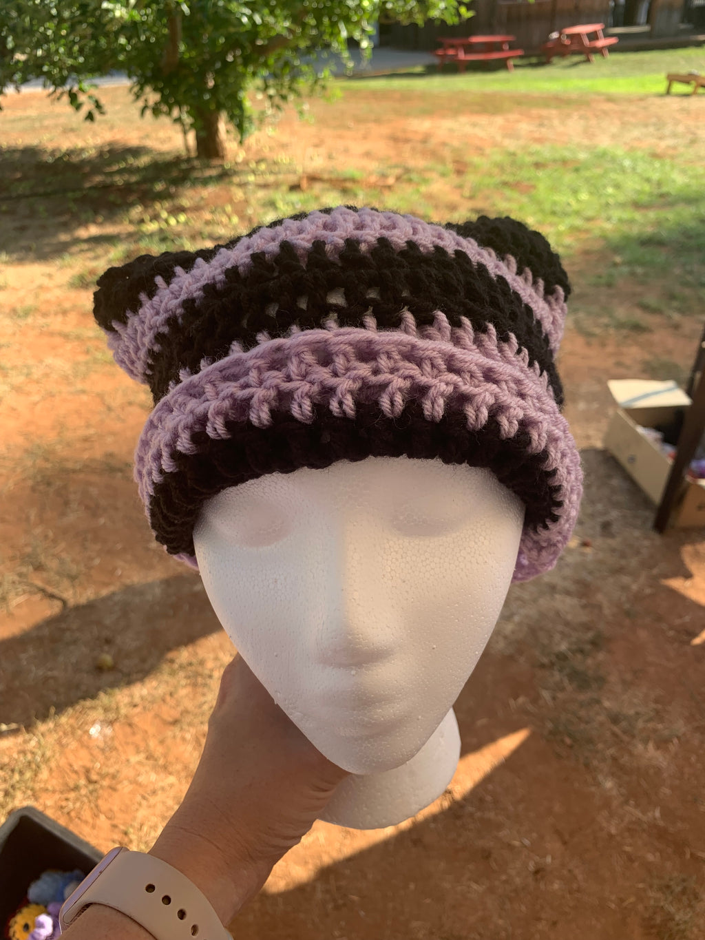 Adult Purple and Black Cat Ear Beanie