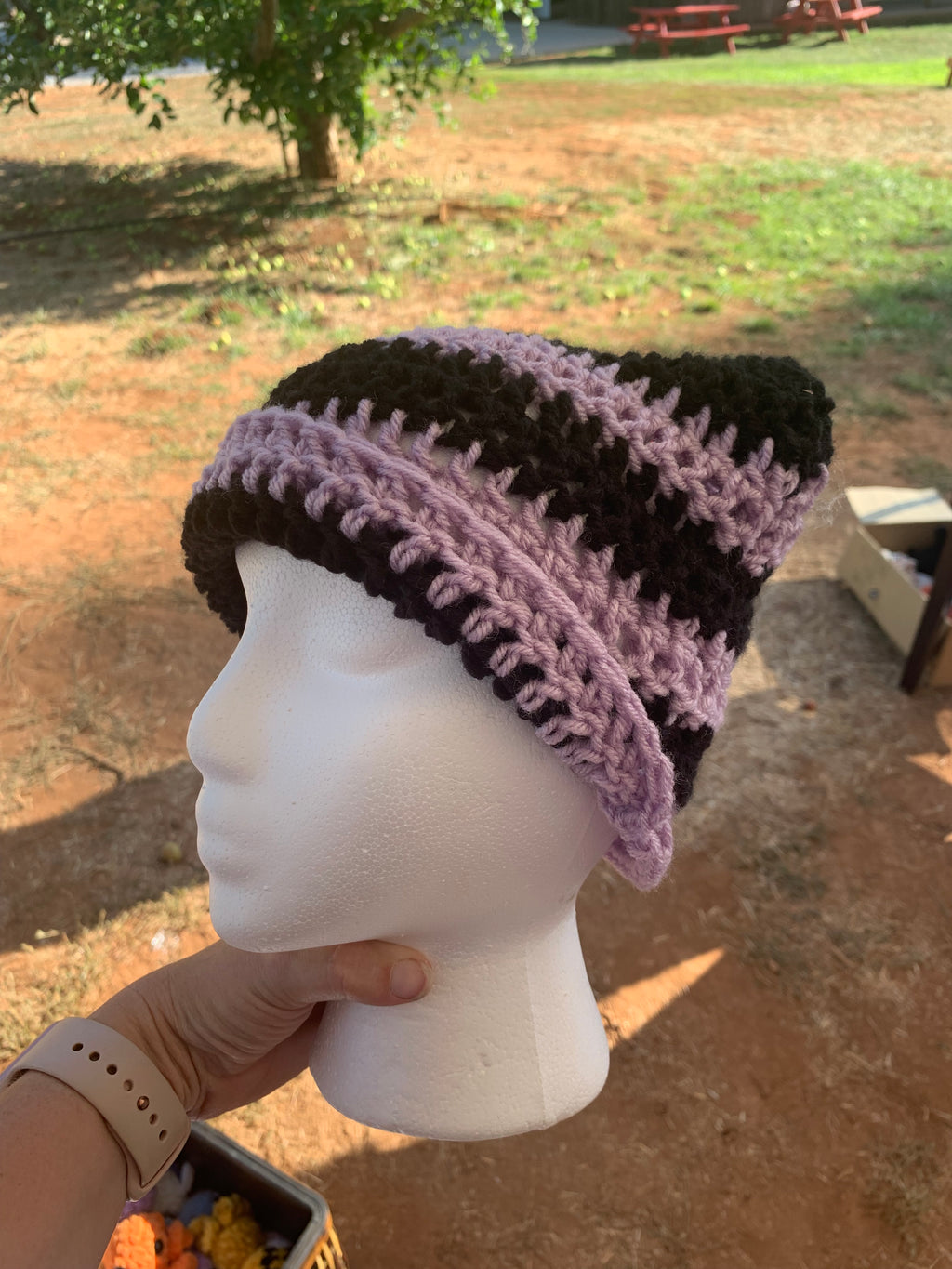 Adult Purple and Black Cat Ear Beanie