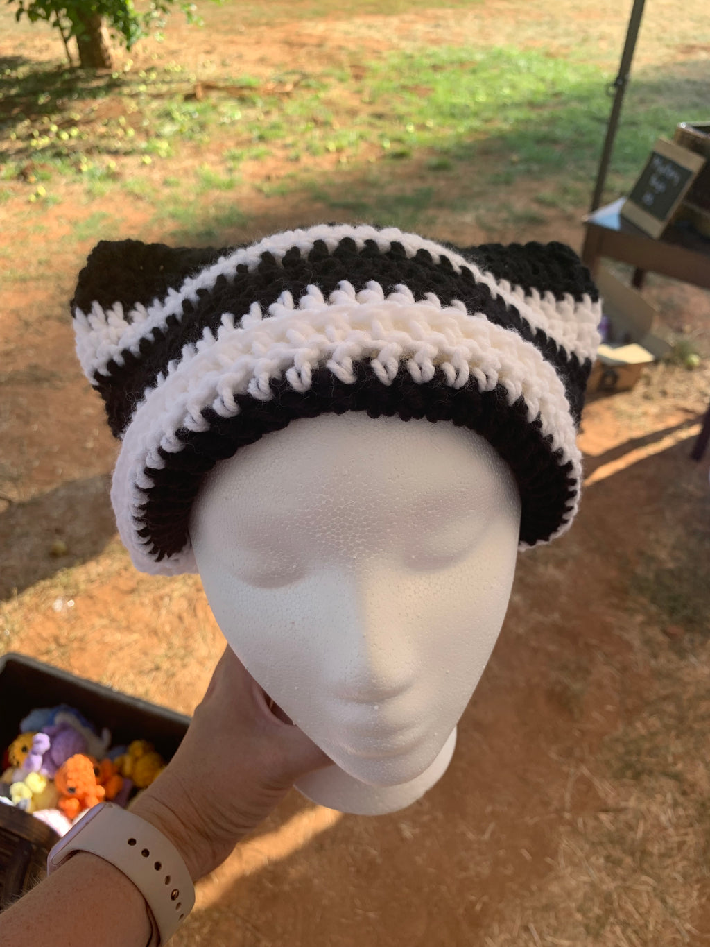 Adult Black and a white Cat Ear Beanie