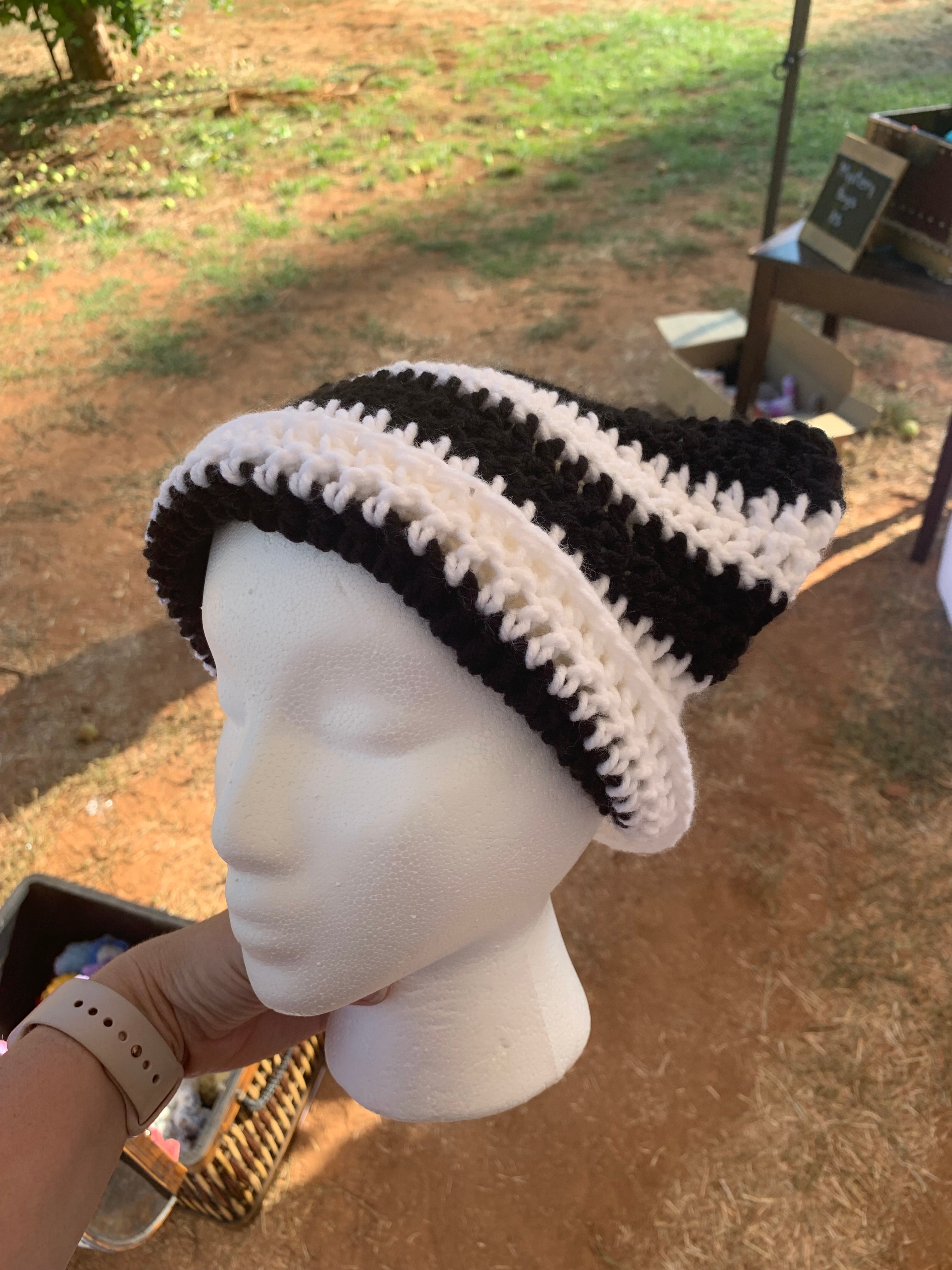 Adult Black and a white Cat Ear Beanie