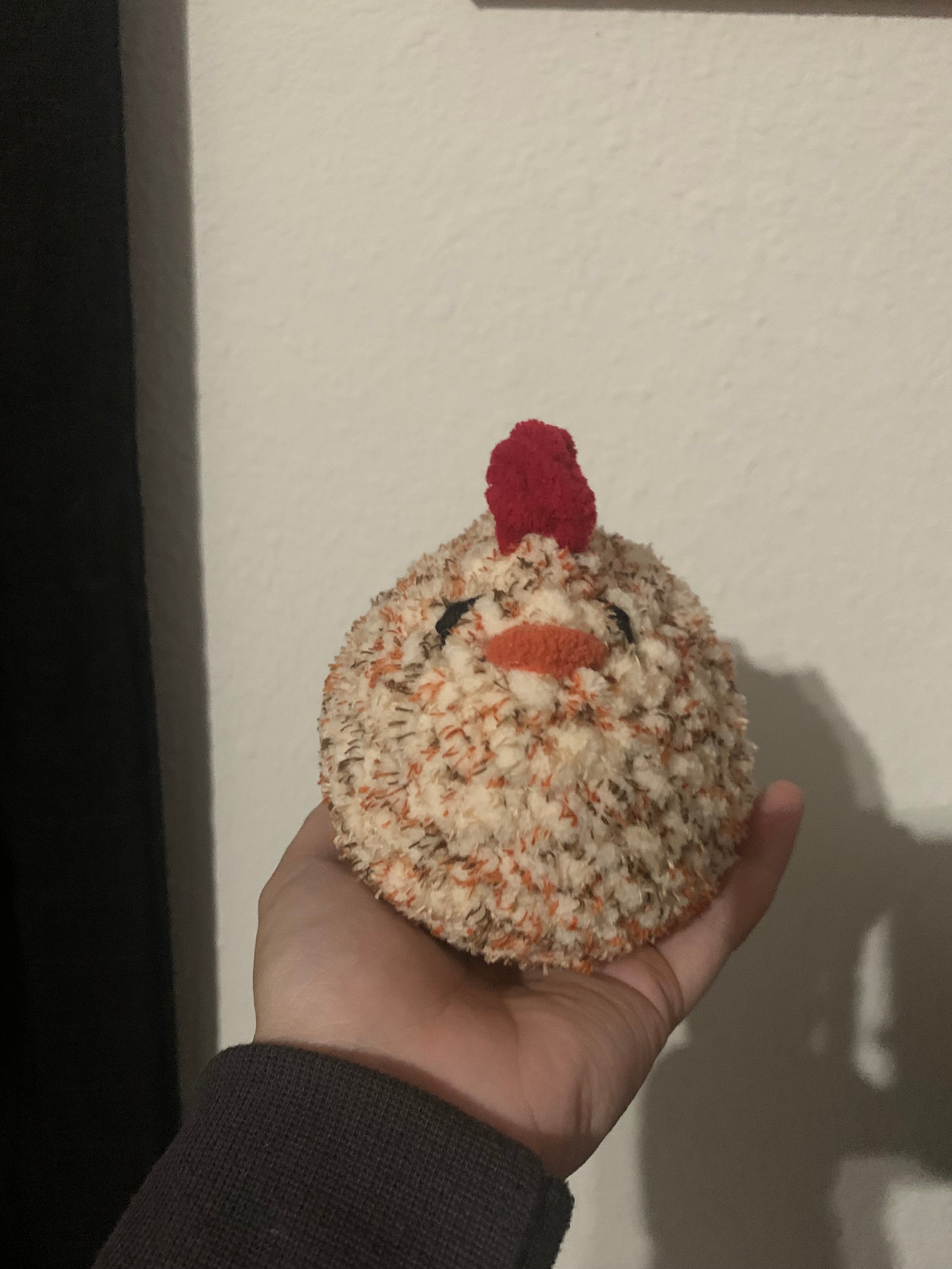 Orange Tweed Chicken With Embroidered Eyes