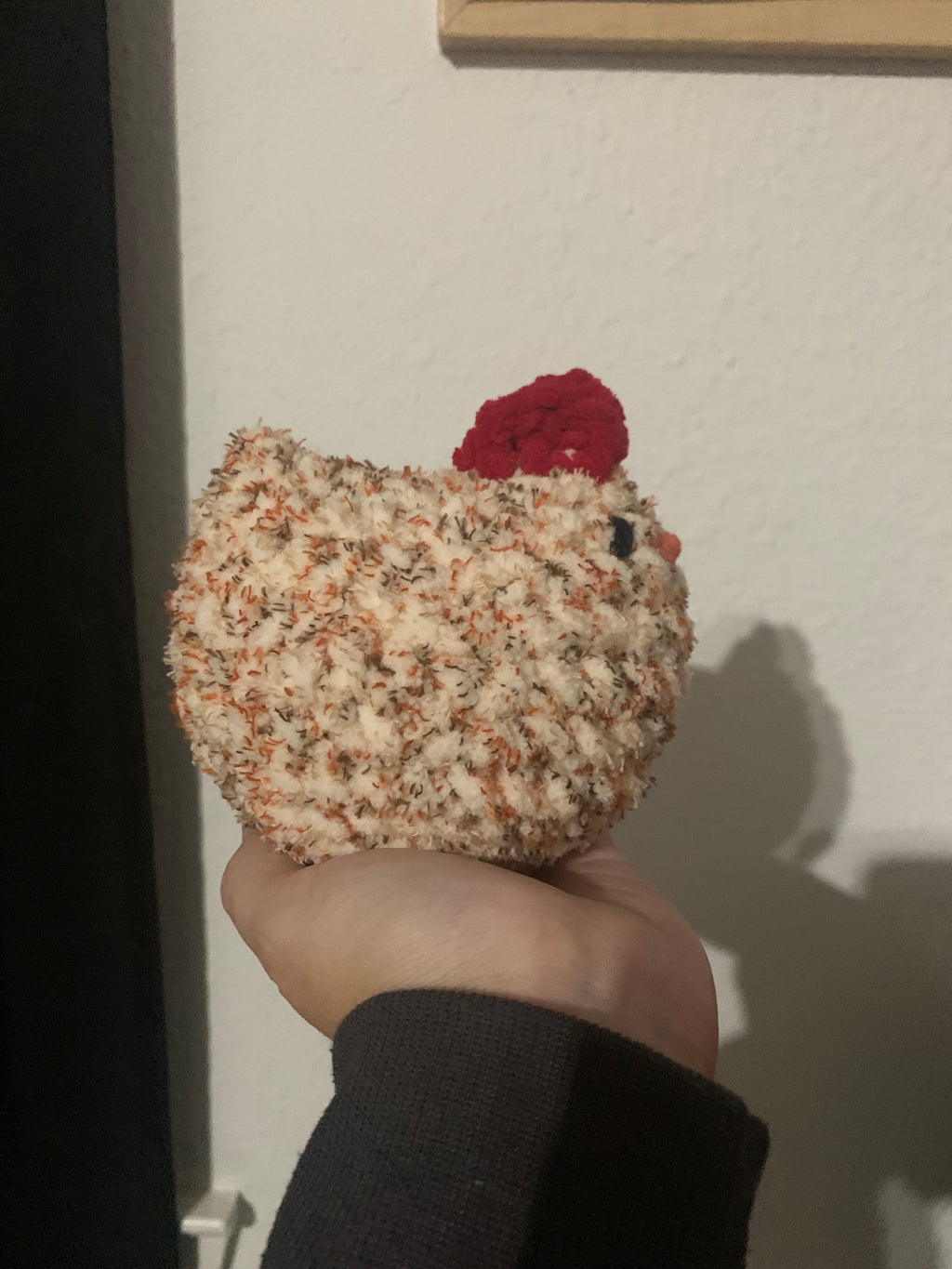 Orange Tweed Chicken With Embroidered Eyes