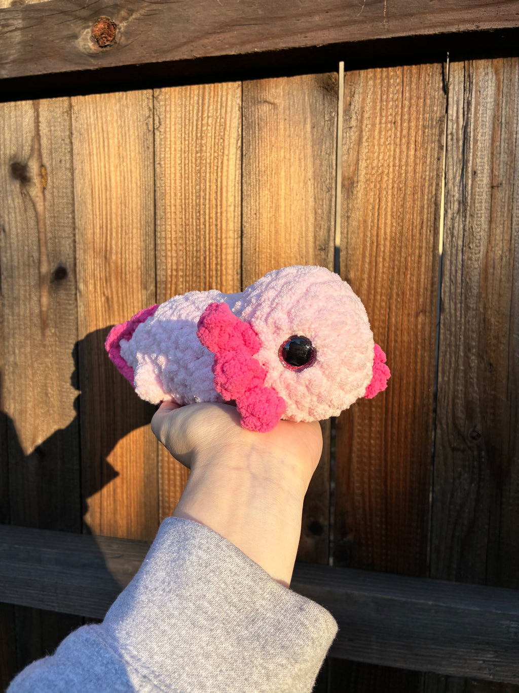 Pink Axolotl with Dark Pink Sparkly Eyes