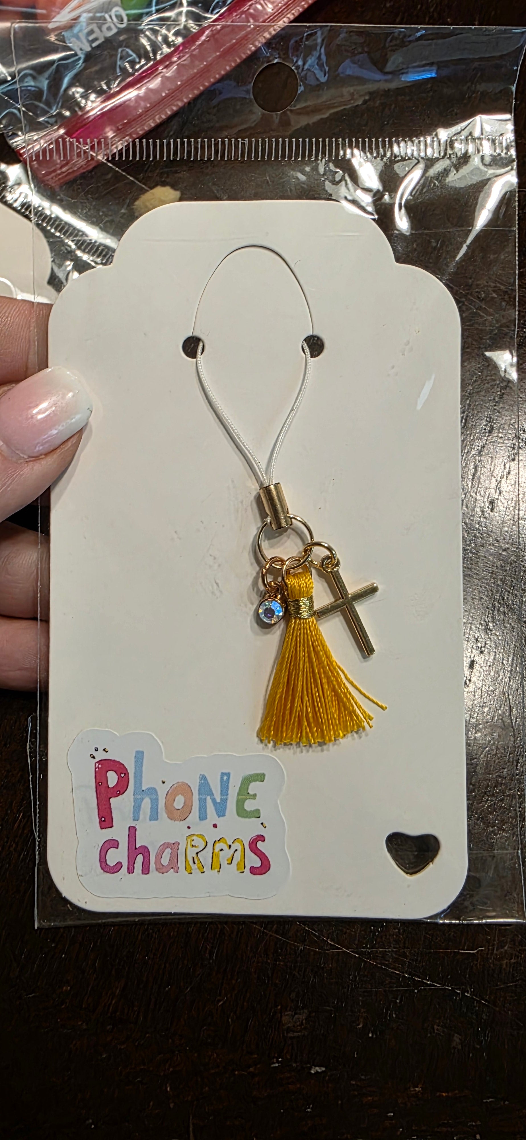 Yellow Tassle w/Cross Charm