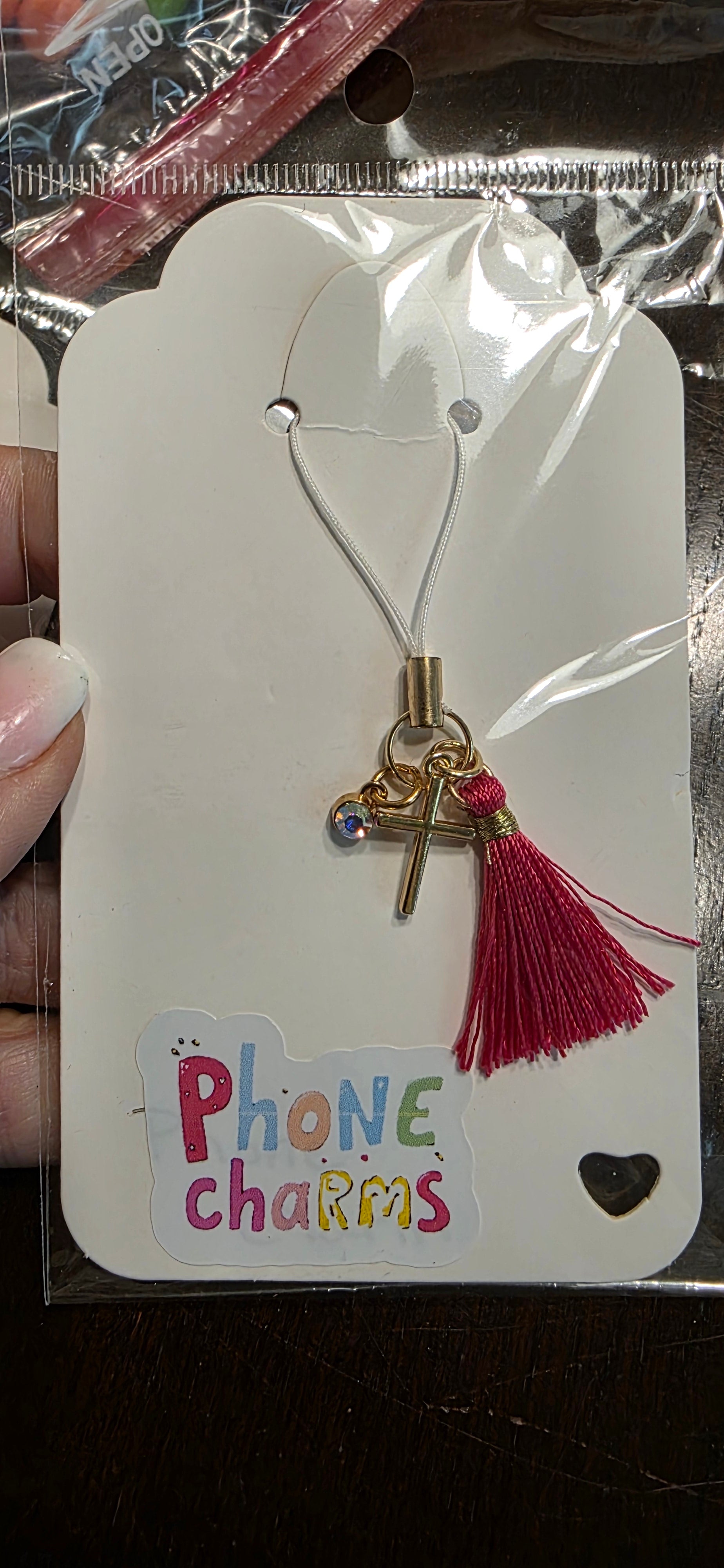 Pink Tassle w/Cross Charm