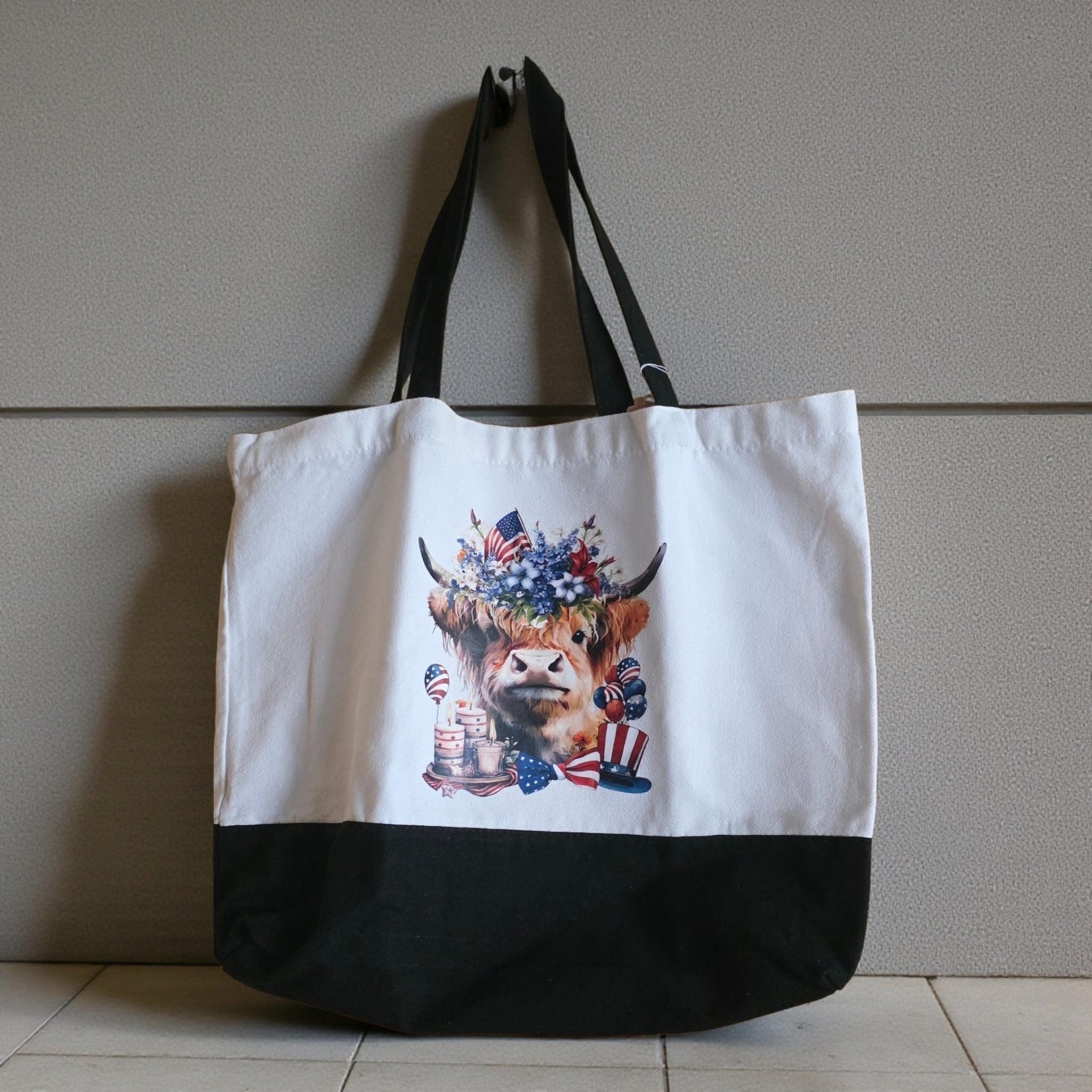 Patriotic Highland Cow Tote Bag
