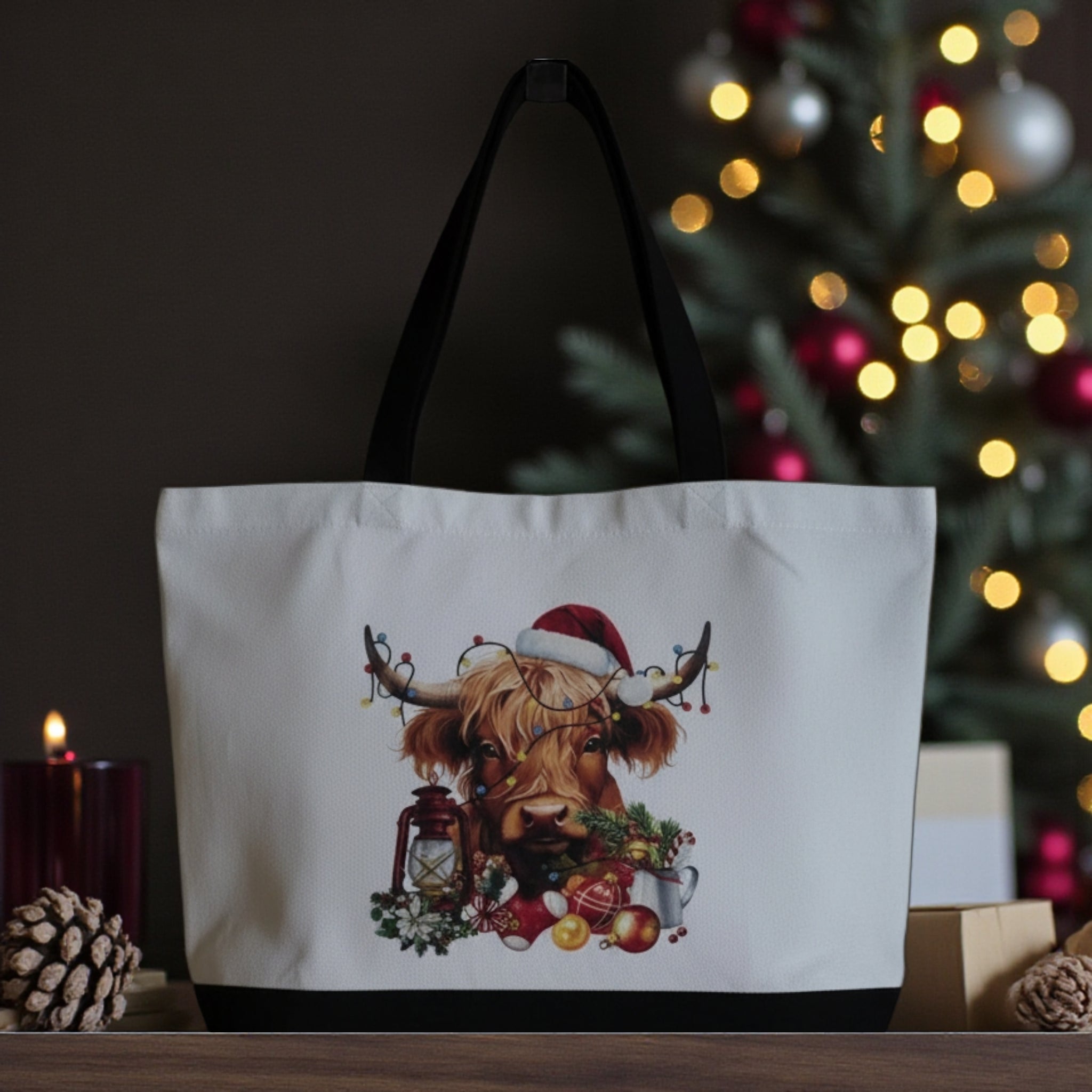 Christmas Highland Cow Tote Bag