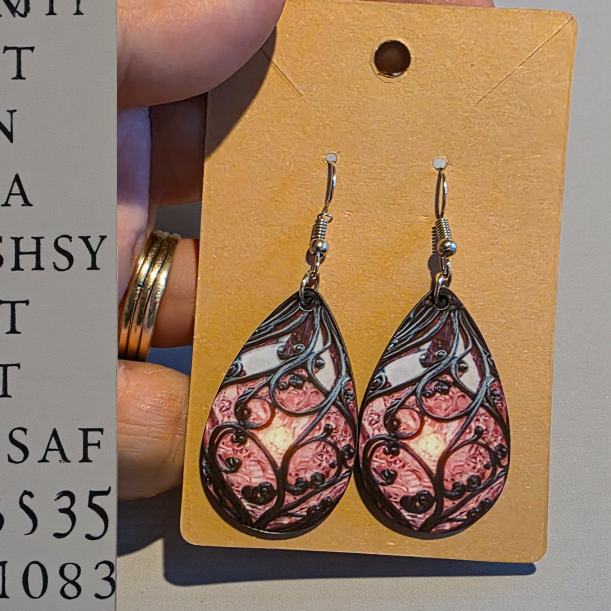 Teardrop Pink Grey Earrings
